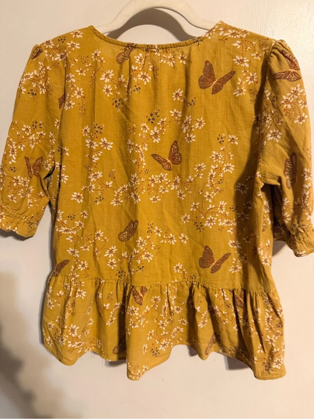 Madewell Mustard Butterfly Floral Peplum Top Size S Cottagecore Boho